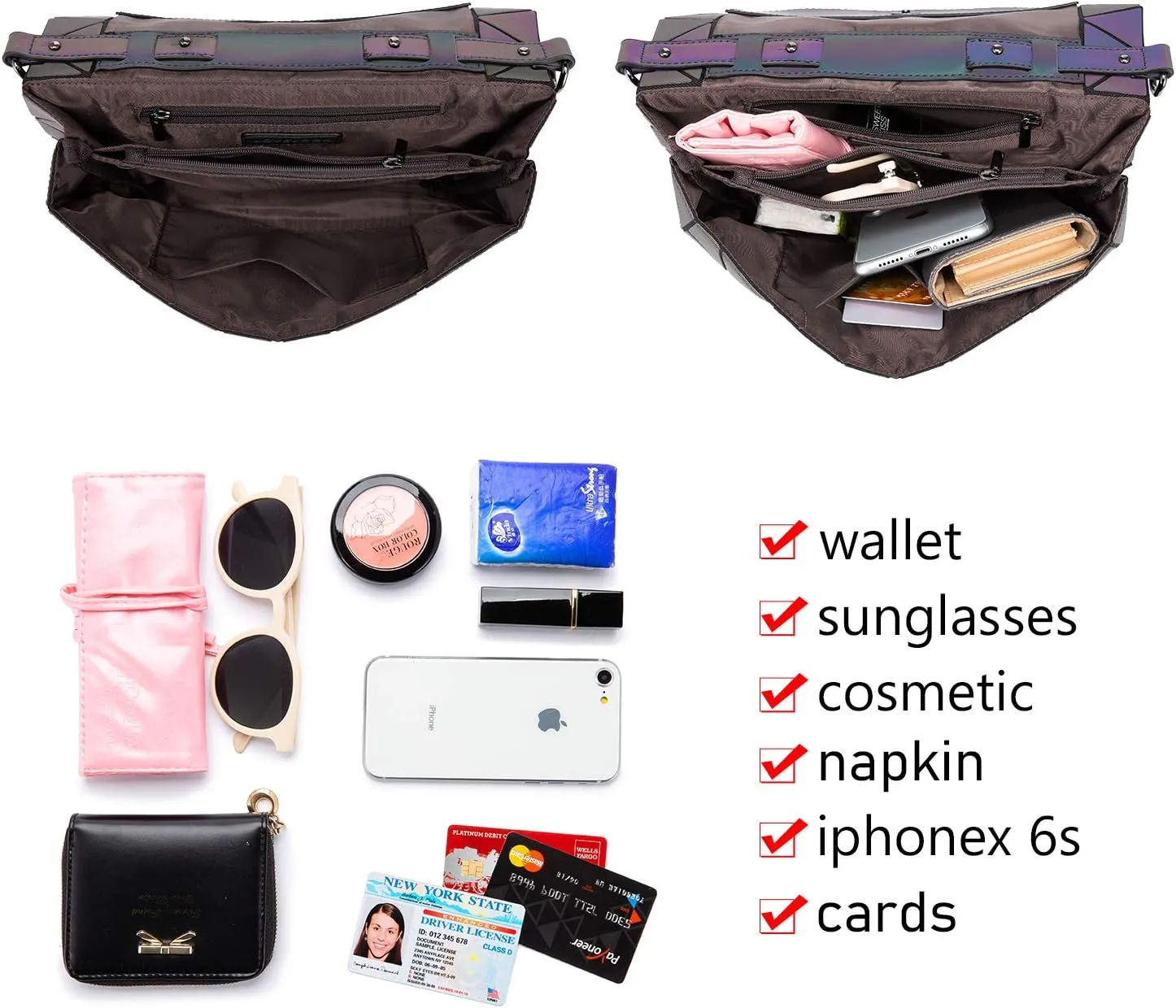 LOVEVOOK Geometric Luminous Purses and Handbags for Women Holographic Reflective Crossbody Bag Wallet