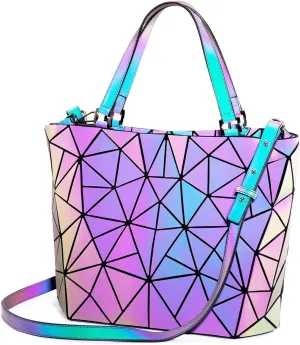 LOVEVOOK Geometric Luminous Purses and Handbags for Women Holographic Reflective Crossbody Bag Wallet