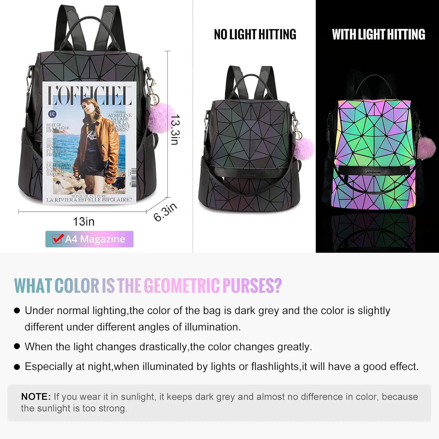LOVEVOOK Geometric Luminous Purses and Handbags for Women Holographic Reflective Crossbody Bag Wallet
