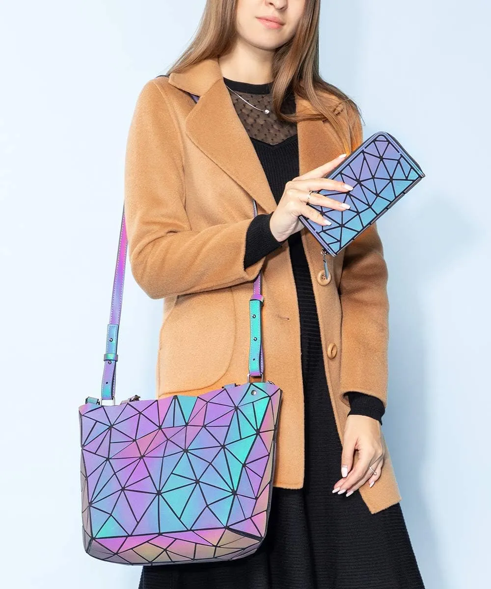 LOVEVOOK Geometric Luminous Purses and Handbags for Women Holographic Reflective Crossbody Bag Wallet