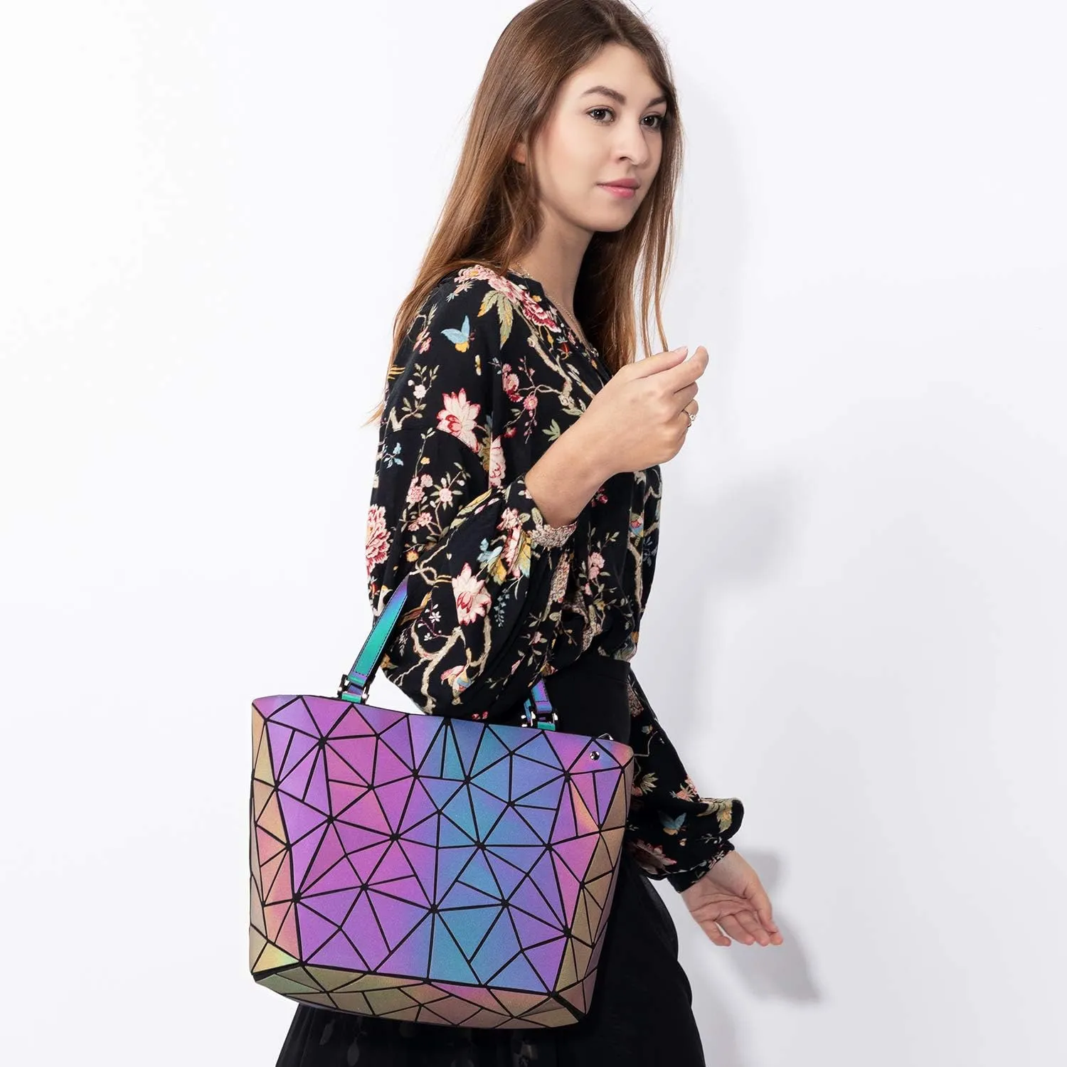 LOVEVOOK Geometric Luminous Purses and Handbags for Women Holographic Reflective Crossbody Bag Wallet