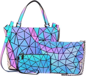LOVEVOOK Geometric Luminous Purses and Handbags for Women Holographic Reflective Crossbody Bag Wallet
