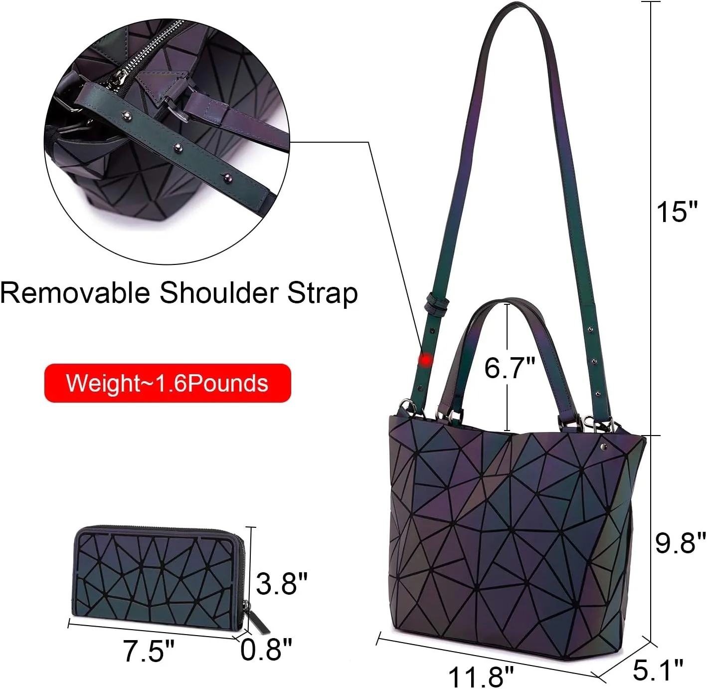 LOVEVOOK Geometric Luminous Purses and Handbags for Women Holographic Reflective Crossbody Bag Wallet