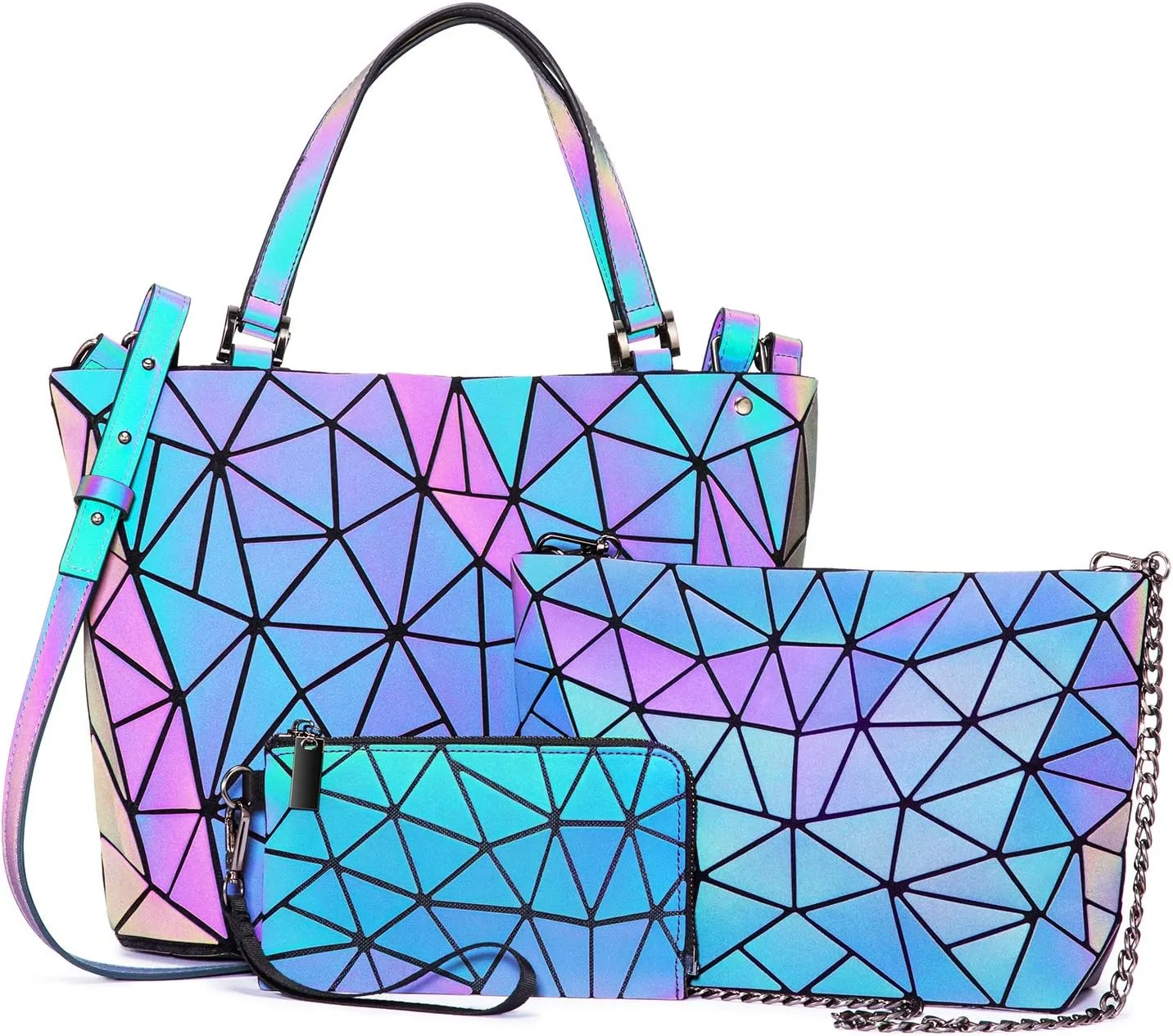 LOVEVOOK Geometric Luminous Purses and Handbags for Women Holographic Reflective Crossbody Bag Wallet