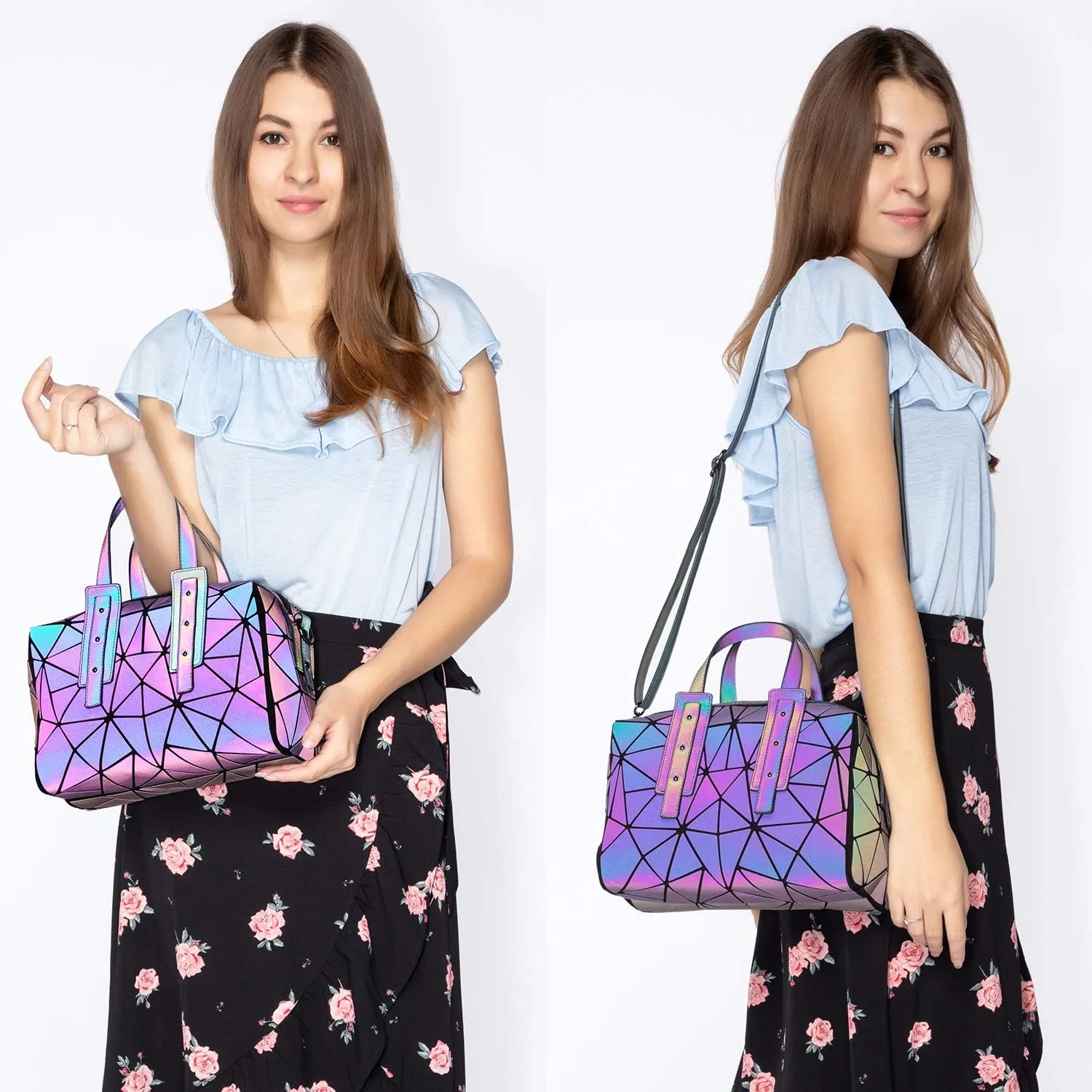 LOVEVOOK Geometric Luminous Purses and Handbags for Women Holographic Reflective Crossbody Bag Wallet