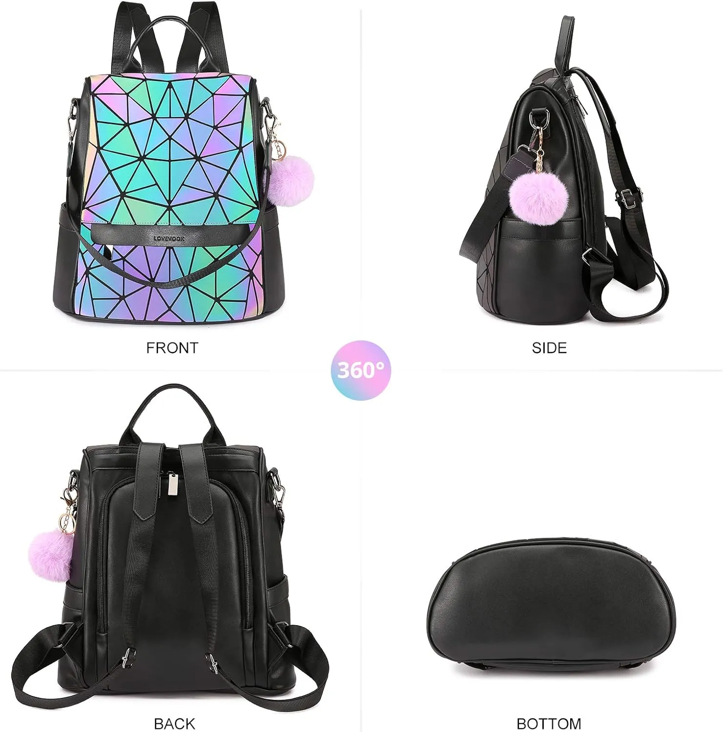 LOVEVOOK Geometric Luminous Purses and Handbags for Women Holographic Reflective Crossbody Bag Wallet