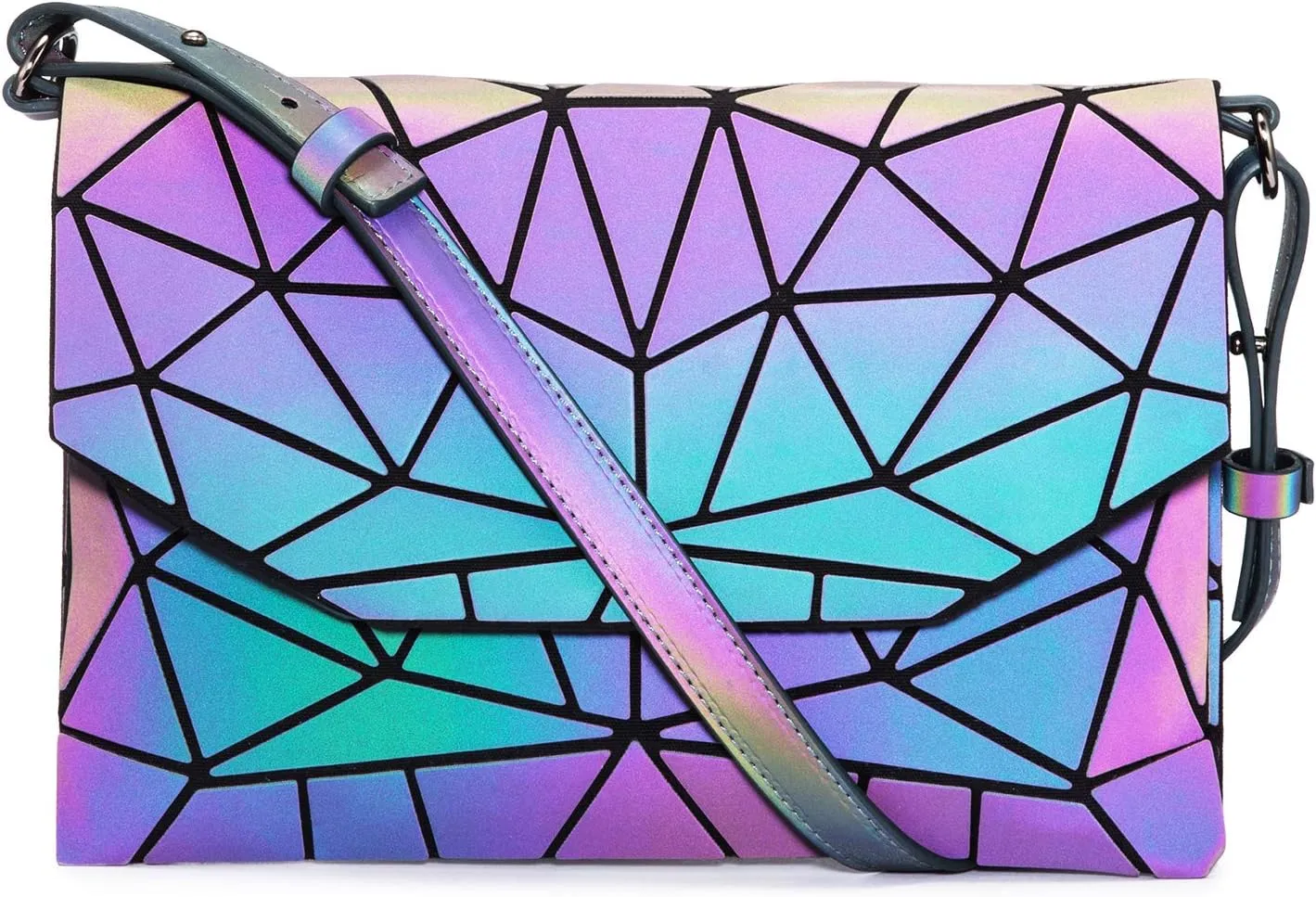 LOVEVOOK Geometric Luminous Purses and Handbags for Women Holographic Reflective Crossbody Bag Wallet