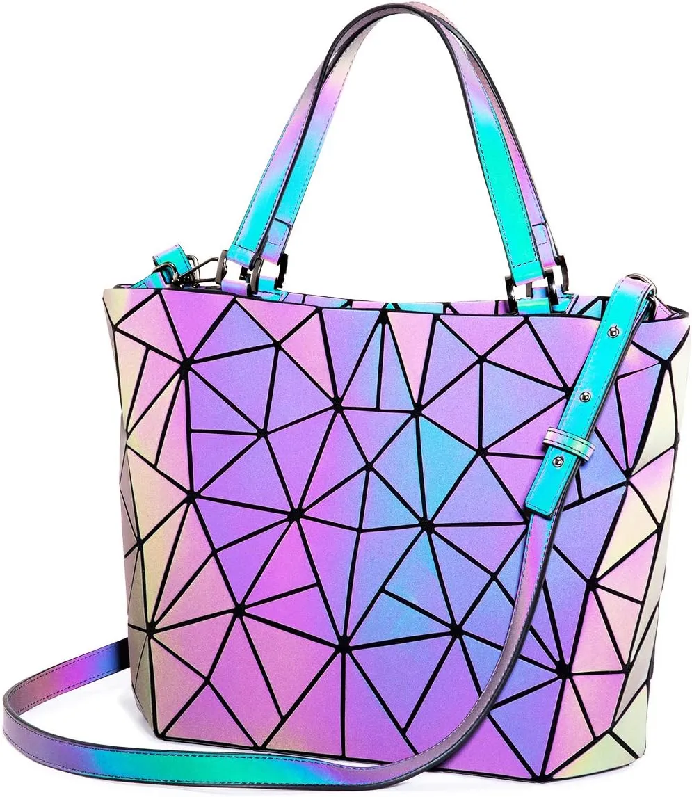 LOVEVOOK Geometric Luminous Purses and Handbags for Women Holographic Reflective Crossbody Bag Wallet