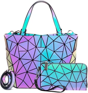 LOVEVOOK Geometric Luminous Purses and Handbags for Women Holographic Reflective Crossbody Bag Wallet