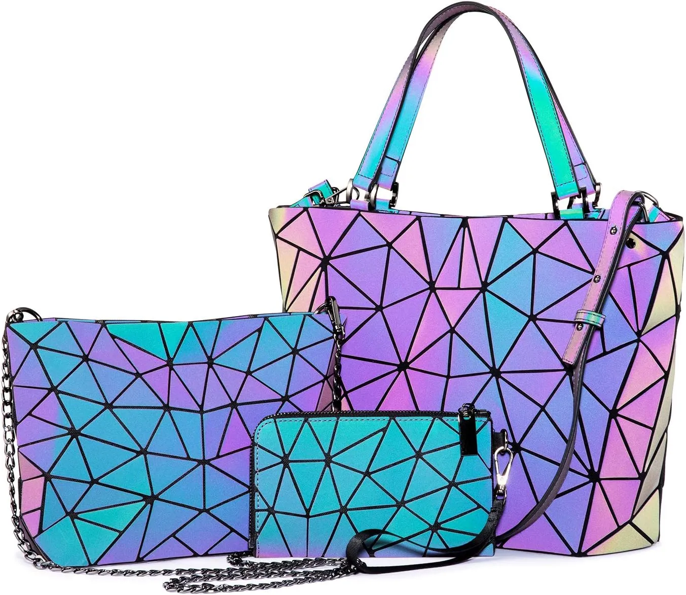 LOVEVOOK Geometric Luminous Purses and Handbags for Women Holographic Reflective Crossbody Bag Wallet