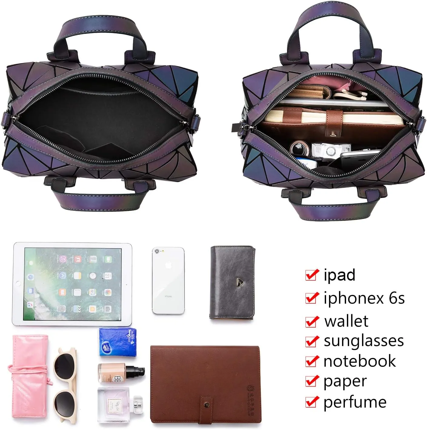LOVEVOOK Geometric Luminous Purses and Handbags for Women Holographic Reflective Crossbody Bag Wallet