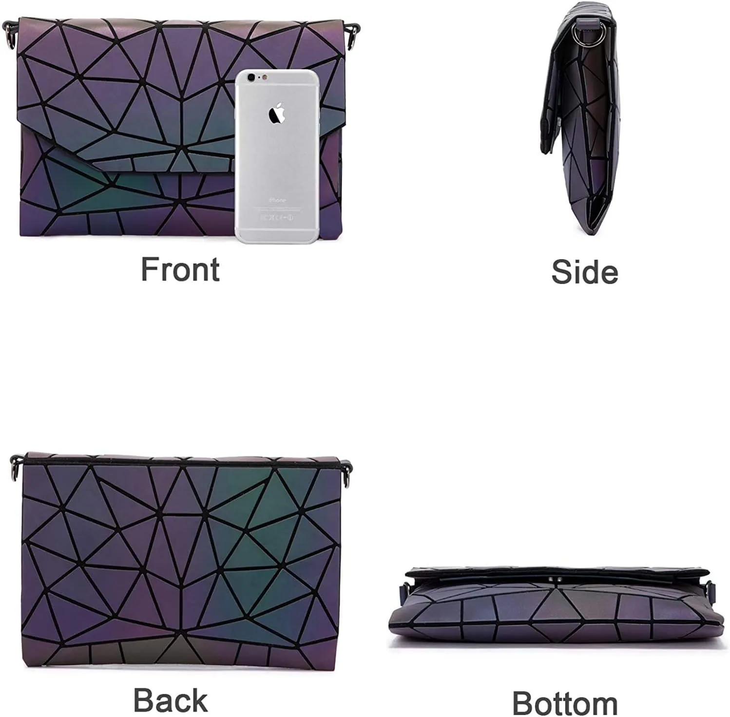 LOVEVOOK Geometric Luminous Purses and Handbags for Women Holographic Reflective Crossbody Bag Wallet