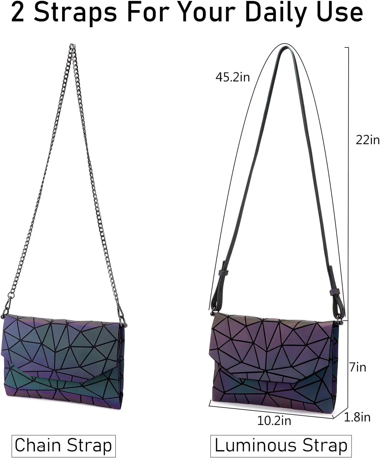 LOVEVOOK Geometric Luminous Purses and Handbags for Women Holographic Reflective Crossbody Bag Wallet