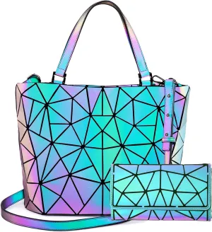 LOVEVOOK Geometric Luminous Purses and Handbags for Women Holographic Reflective Crossbody Bag Wallet