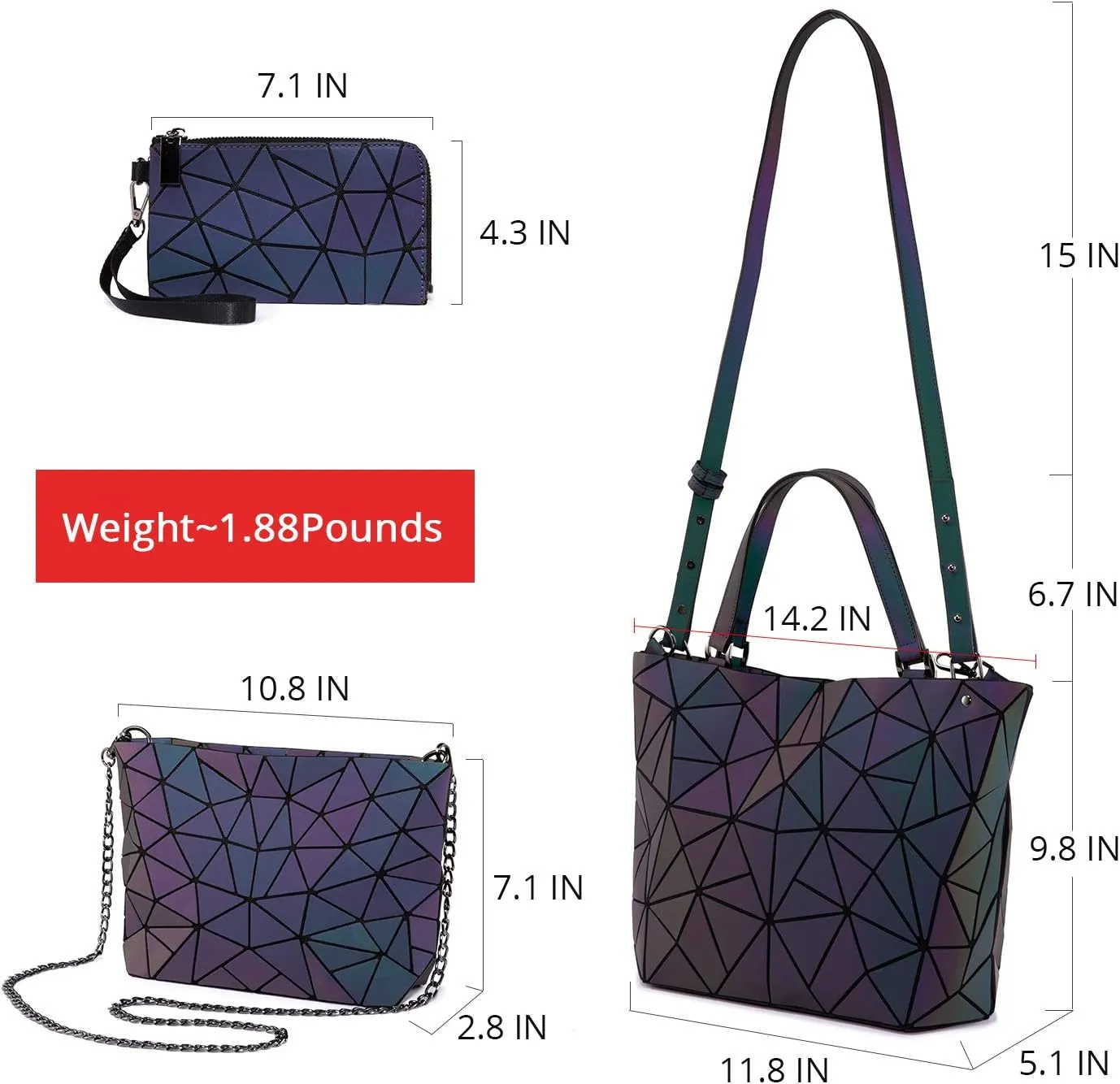 LOVEVOOK Geometric Luminous Purses and Handbags for Women Holographic Reflective Crossbody Bag Wallet
