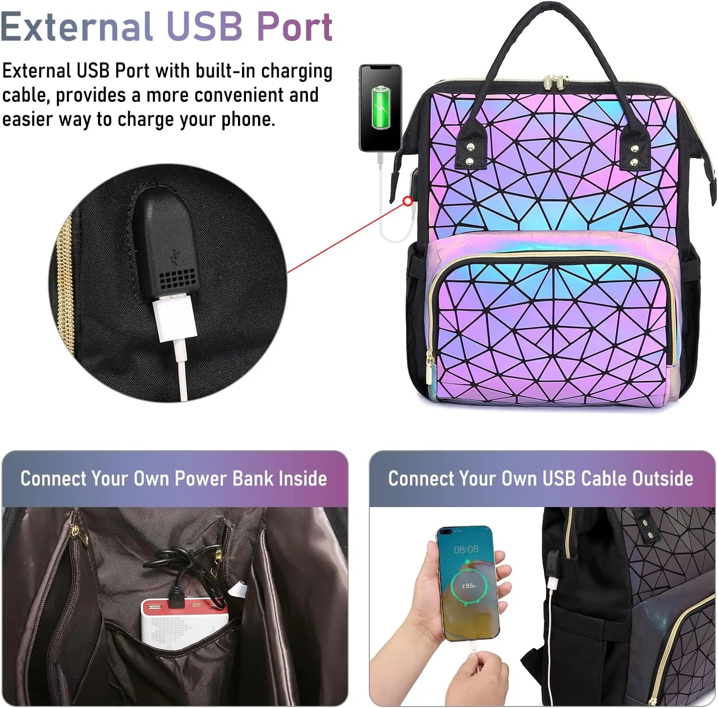 LOVEVOOK Geometric Luminous Purses and Handbags for Women Holographic Reflective Crossbody Bag Wallet