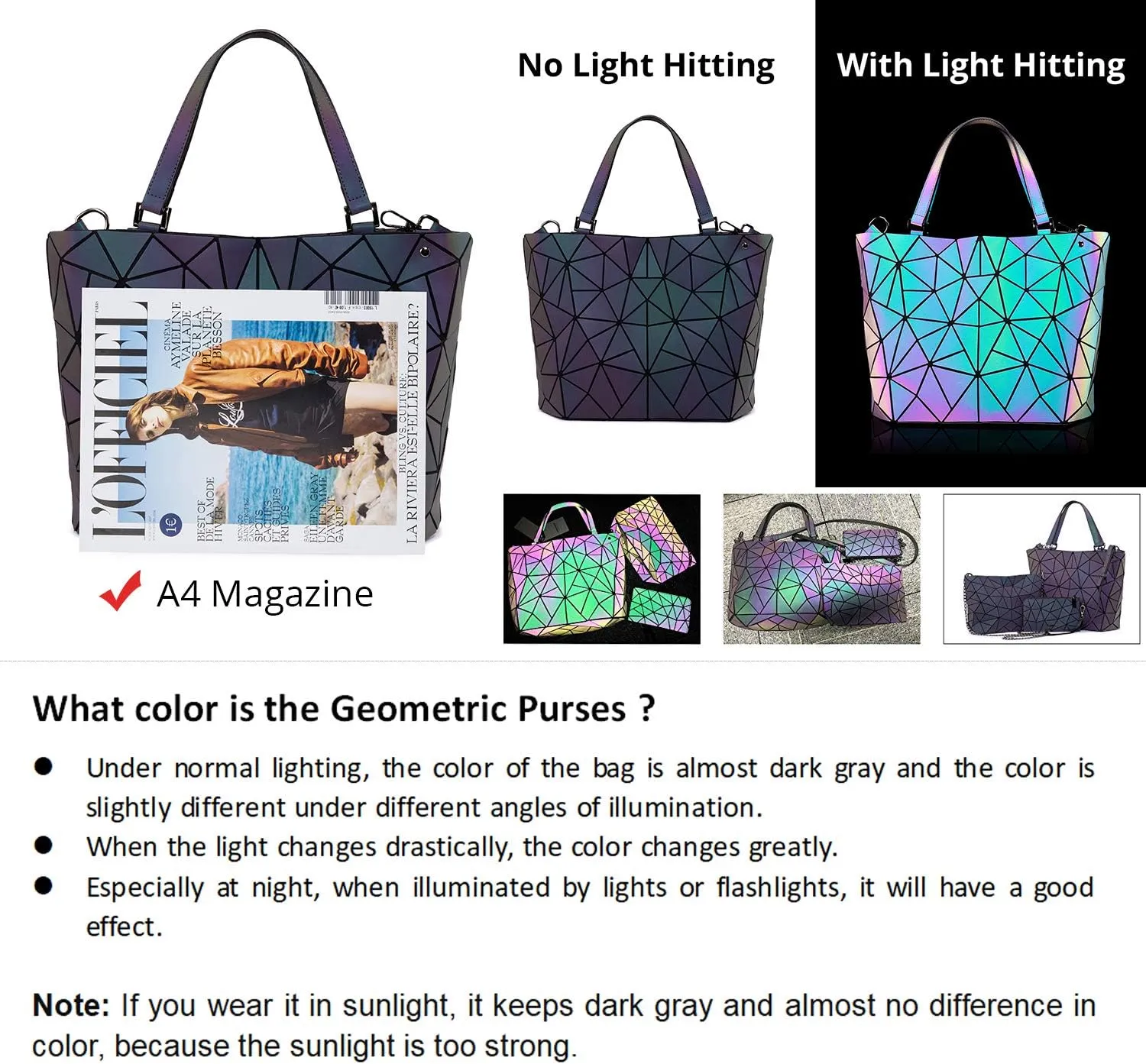 LOVEVOOK Geometric Luminous Purses and Handbags for Women Holographic Reflective Crossbody Bag Wallet