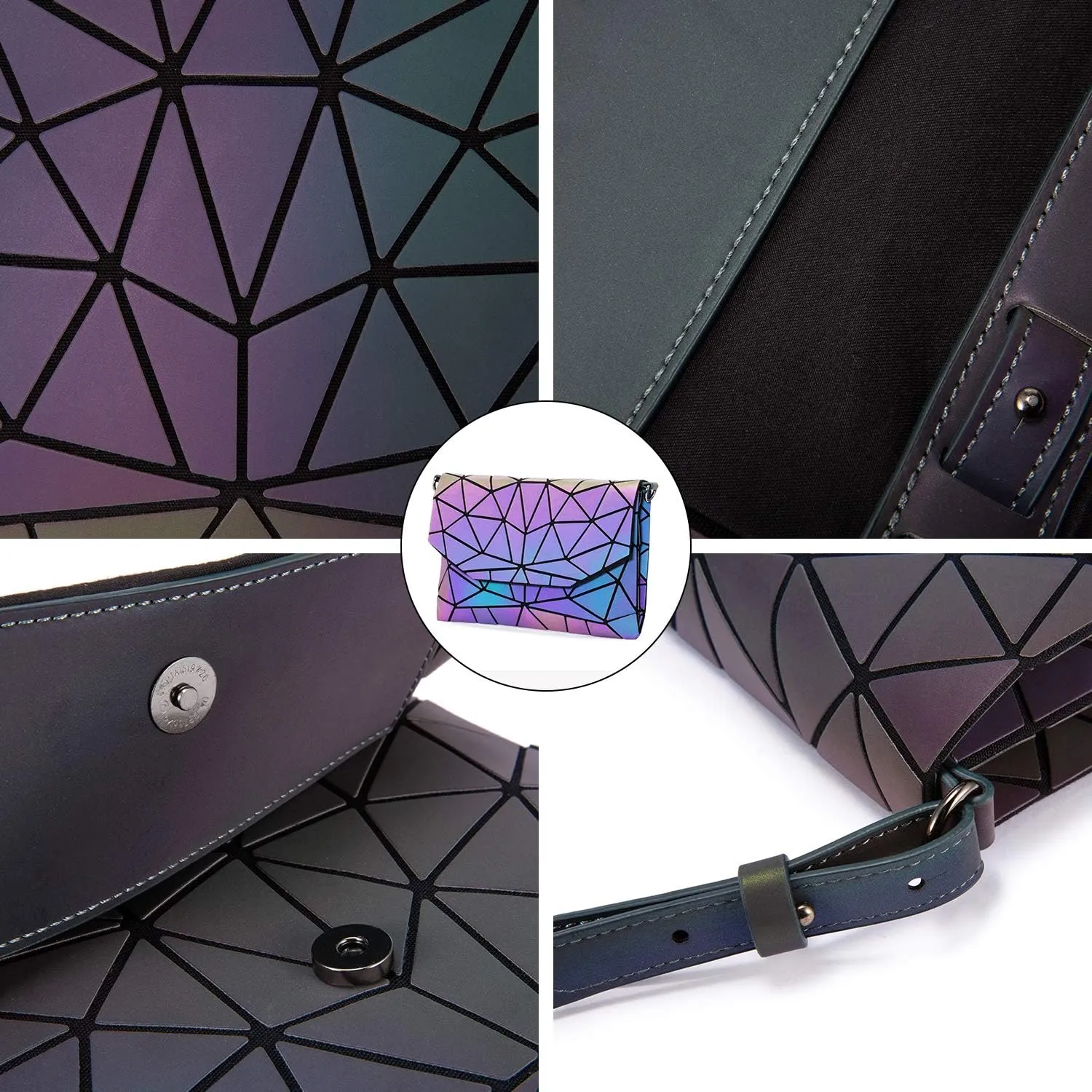 LOVEVOOK Geometric Luminous Purses and Handbags for Women Holographic Reflective Crossbody Bag Wallet