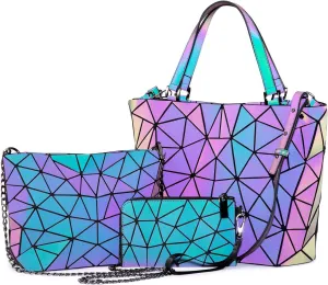LOVEVOOK Geometric Luminous Purses and Handbags for Women Holographic Reflective Crossbody Bag Wallet
