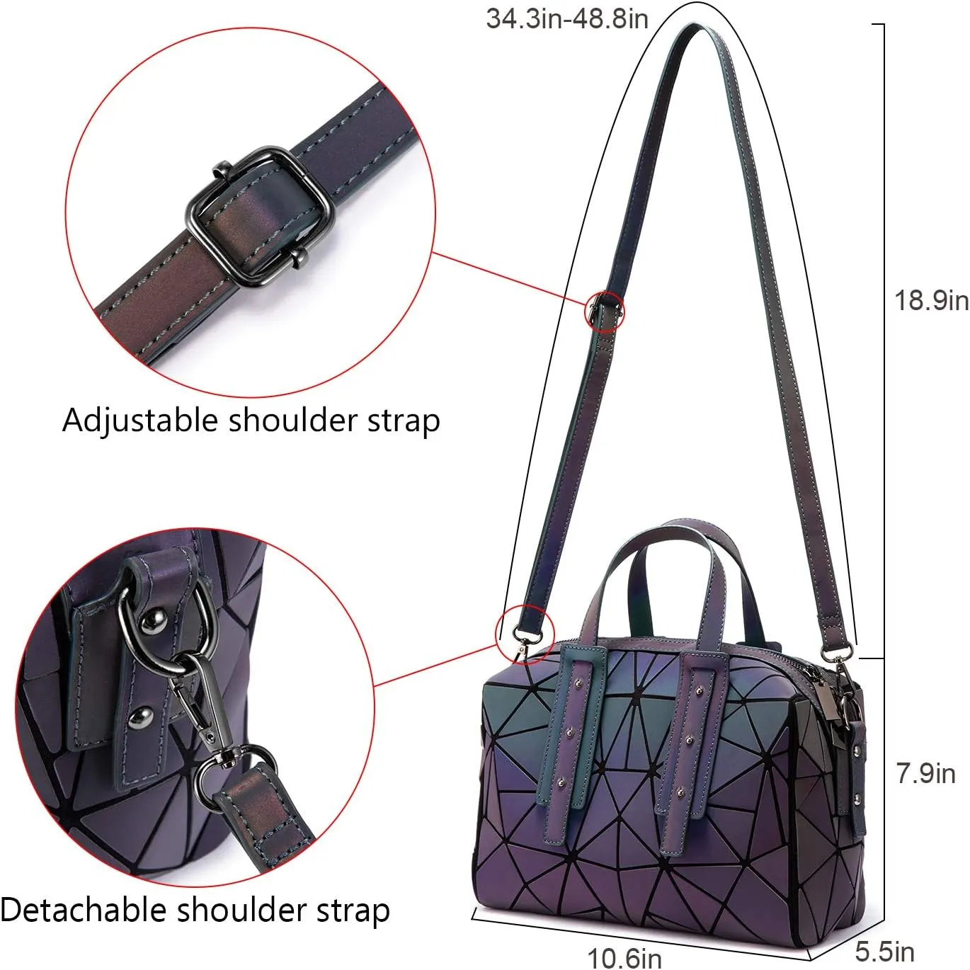 LOVEVOOK Geometric Luminous Purses and Handbags for Women Holographic Reflective Crossbody Bag Wallet