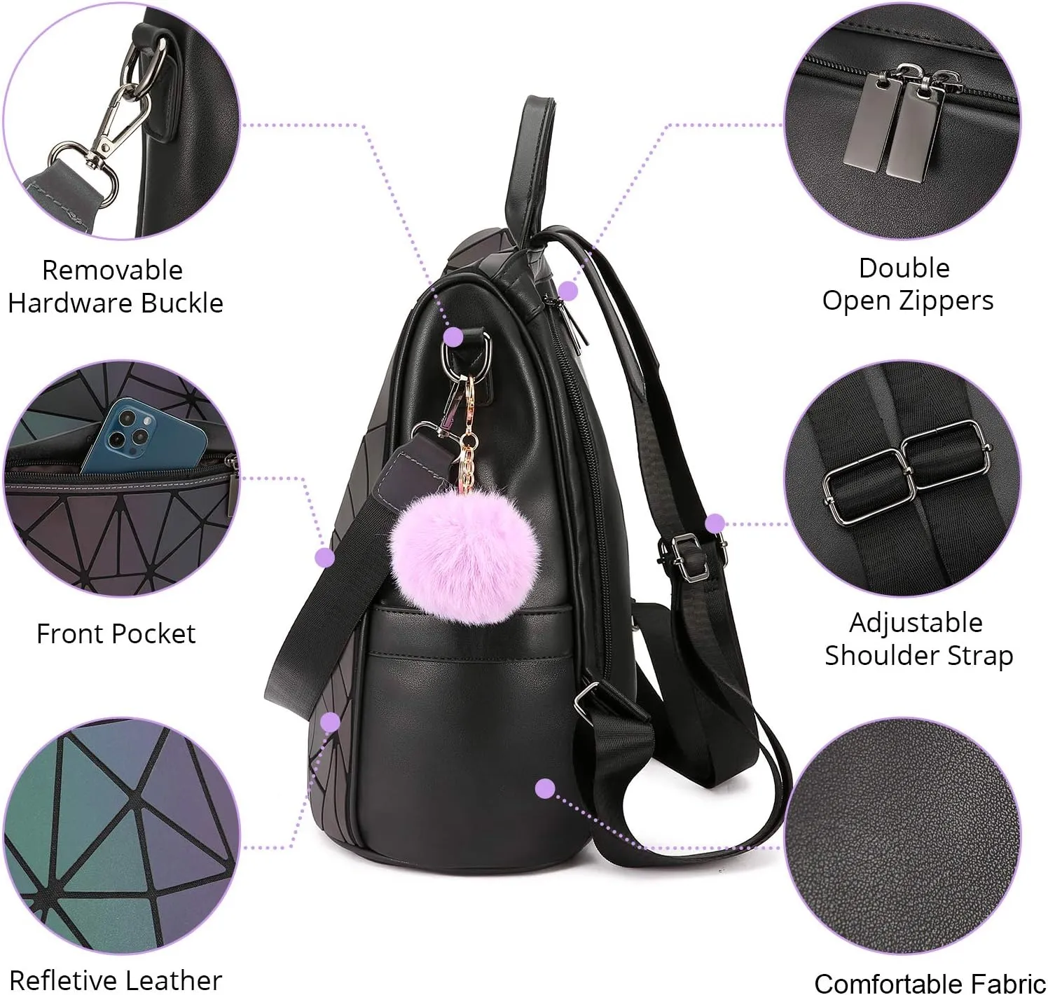 LOVEVOOK Geometric Luminous Purses and Handbags for Women Holographic Reflective Crossbody Bag Wallet