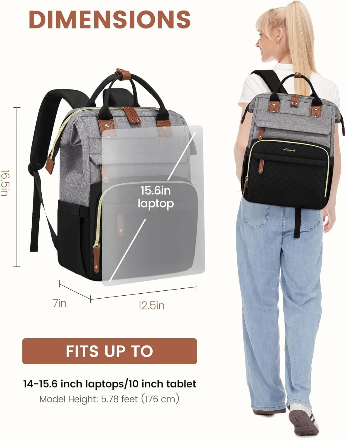 LOVEVOOK Laptop Backpack for Women, 15.6'' Waterproof Nurse Bag Teacher Work Backpack Purse for Women, Travel Computer Backpack for College Office Business Ladies