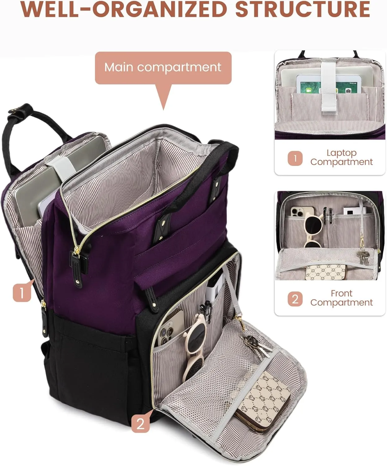 LOVEVOOK Laptop Backpack for Women, 15.6'' Waterproof Nurse Bag Teacher Work Backpack Purse for Women, Travel Computer Backpack for College Office Business Ladies