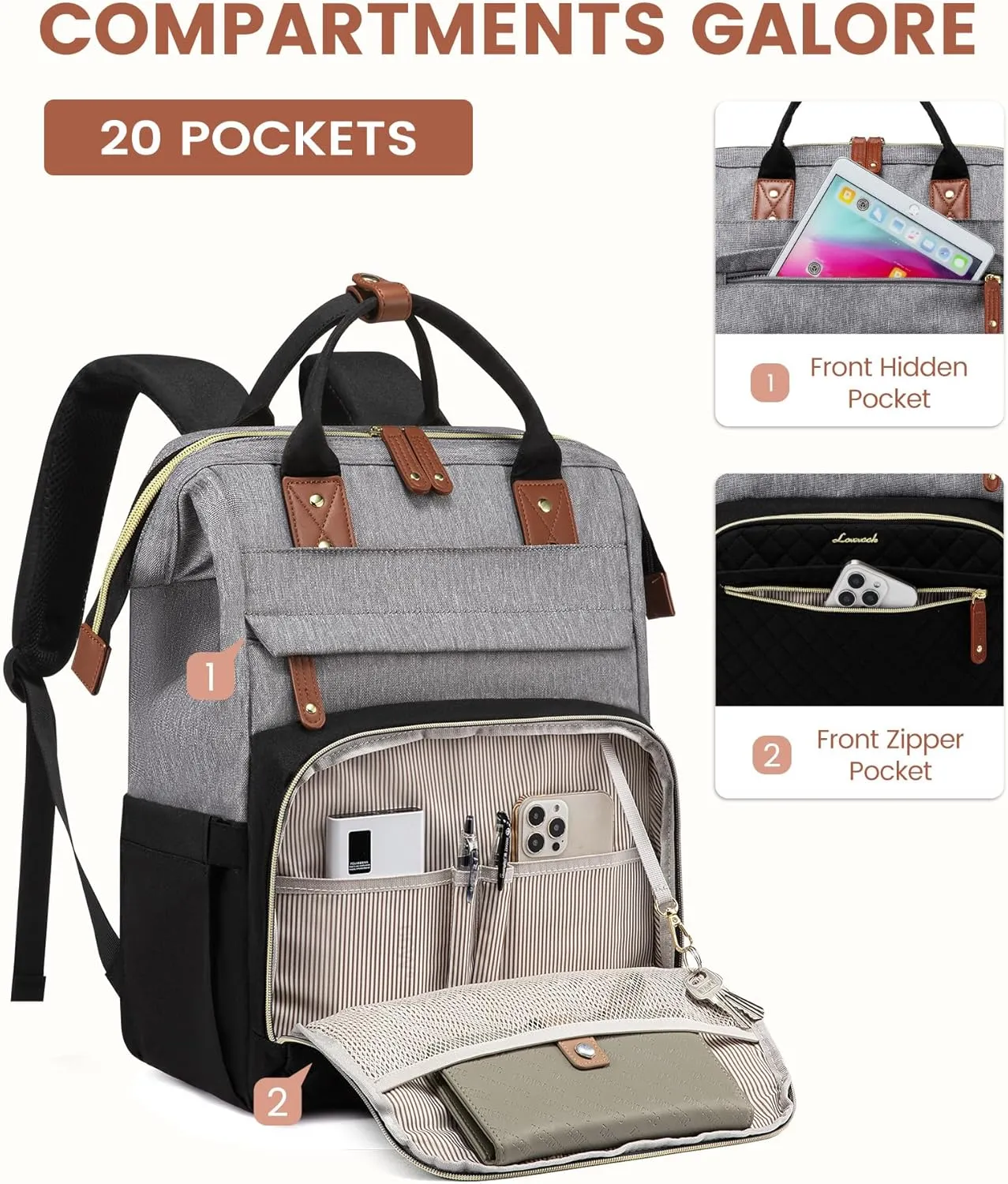 LOVEVOOK Laptop Backpack for Women, 15.6'' Waterproof Nurse Bag Teacher Work Backpack Purse for Women, Travel Computer Backpack for College Office Business Ladies