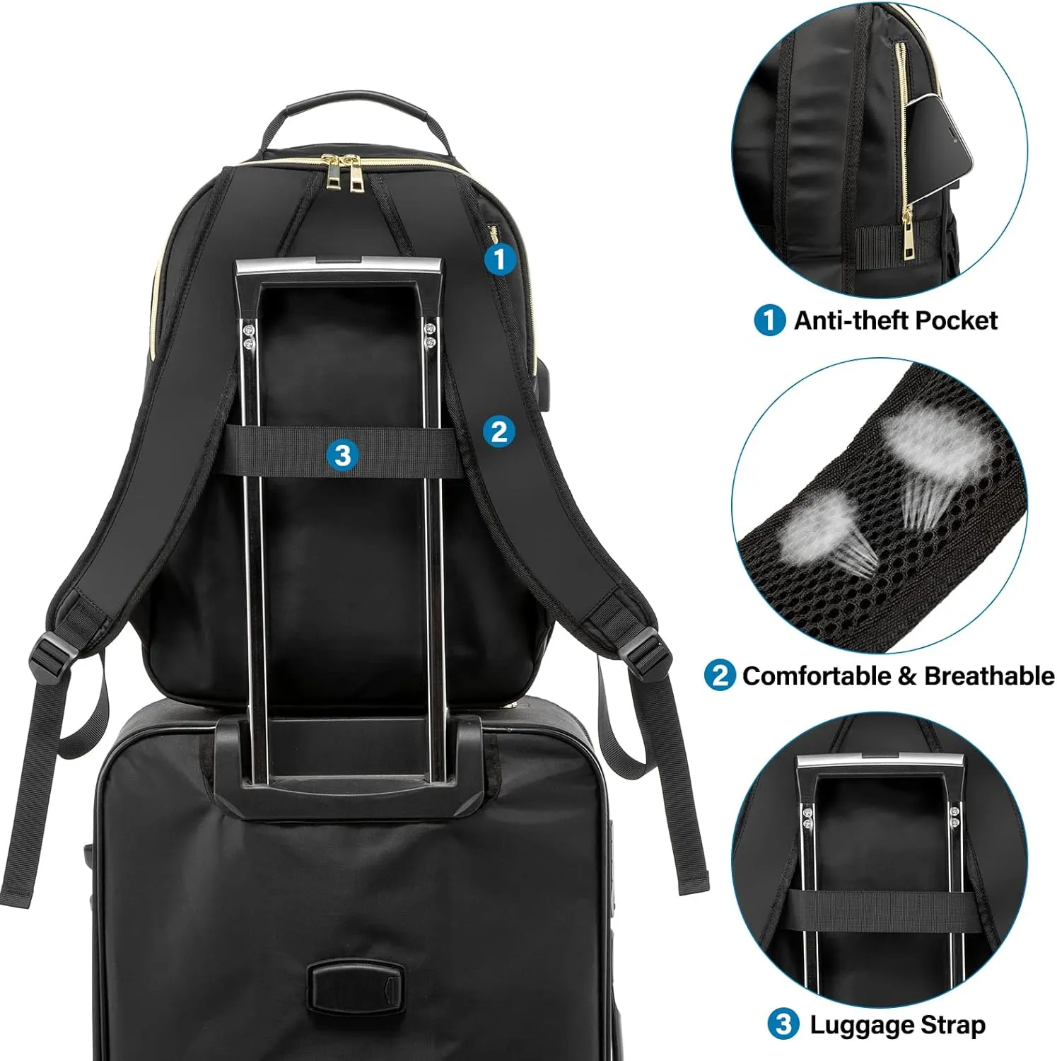 LOVEVOOK Laptop Backpack for Women, 17 Inch Large Capacity Travel Computer Work Bags, Business Nurse Backpack Purse for Womens, Black