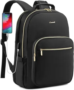 LOVEVOOK Laptop Backpack for Women, 17 Inch Large Capacity Travel Computer Work Bags, Business Nurse Backpack Purse for Womens, Black