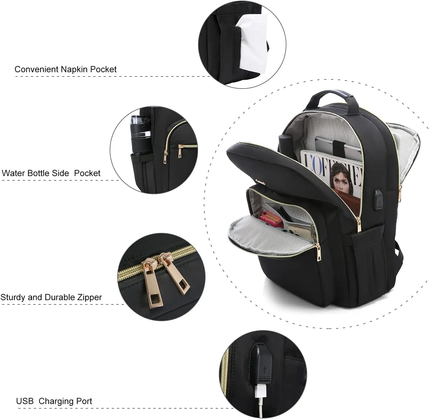 LOVEVOOK Laptop Backpack for Women, 17 Inch Large Capacity Travel Computer Work Bags, Business Nurse Backpack Purse for Womens, Black