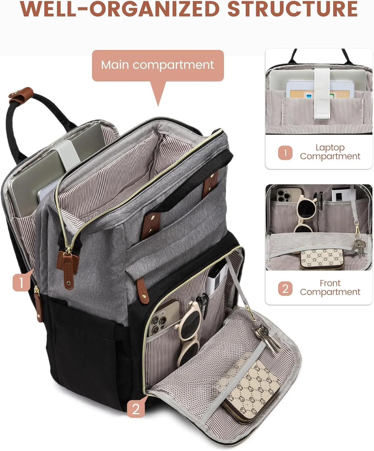 LOVEVOOK Laptop Backpack for Women, 17.3'' Waterproof Nurse Bag Teacher Work Backpack Purse for Women, Travel Computer Backpack for College Office Business Ladies
