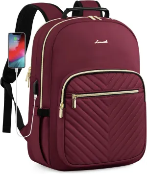LOVEVOOK Laptop Backpack for Women, Large Travel Computer Work Bag, Business Teacher Nurse College Backpack Purse, Hiking Outdoor Carry On Backpack with 17.3-inch Laptop Compartment, Wine Red