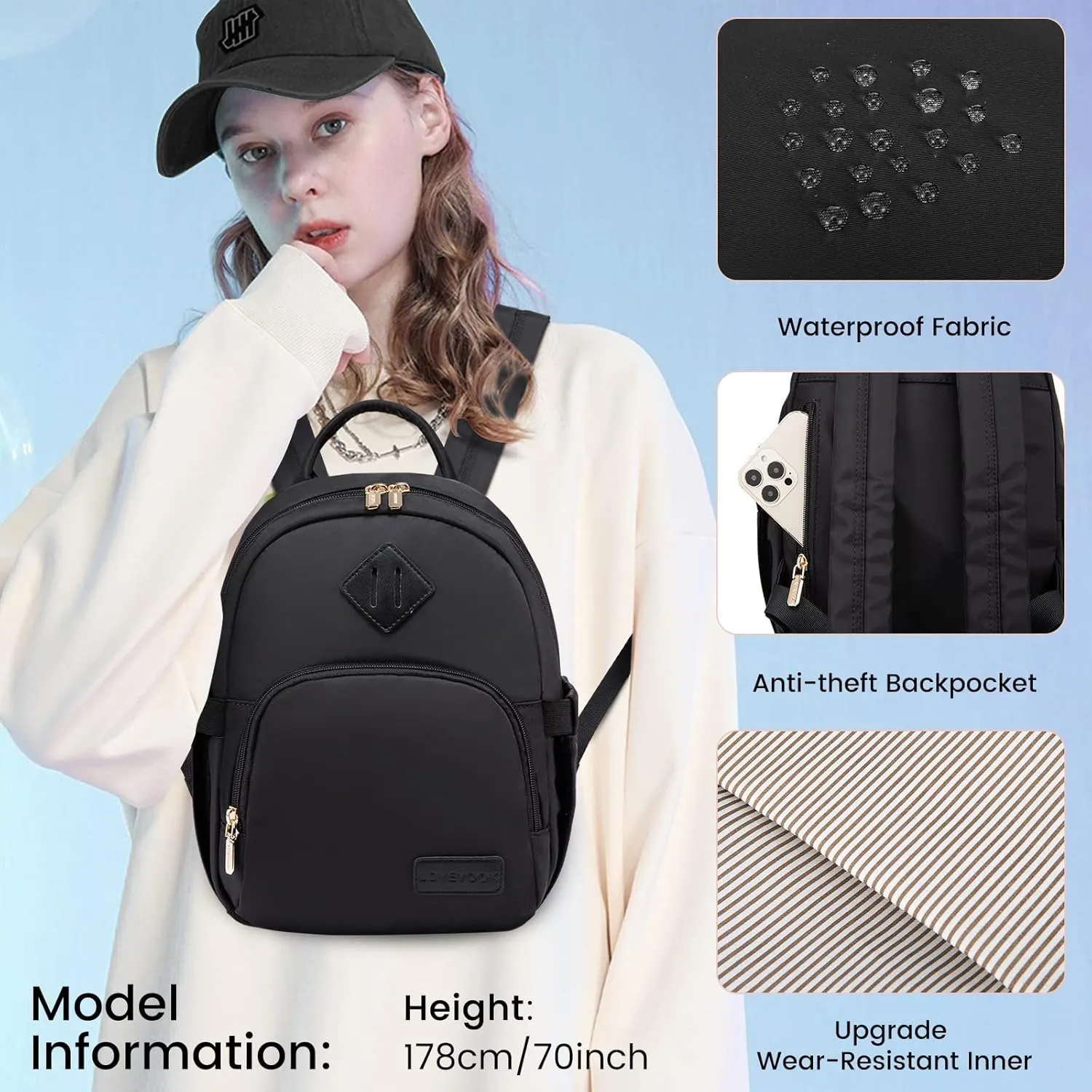 LOVEVOOK Mini Backpack for Women Light Weight Small Waterproof Backpack Purses Daily Backpack…
