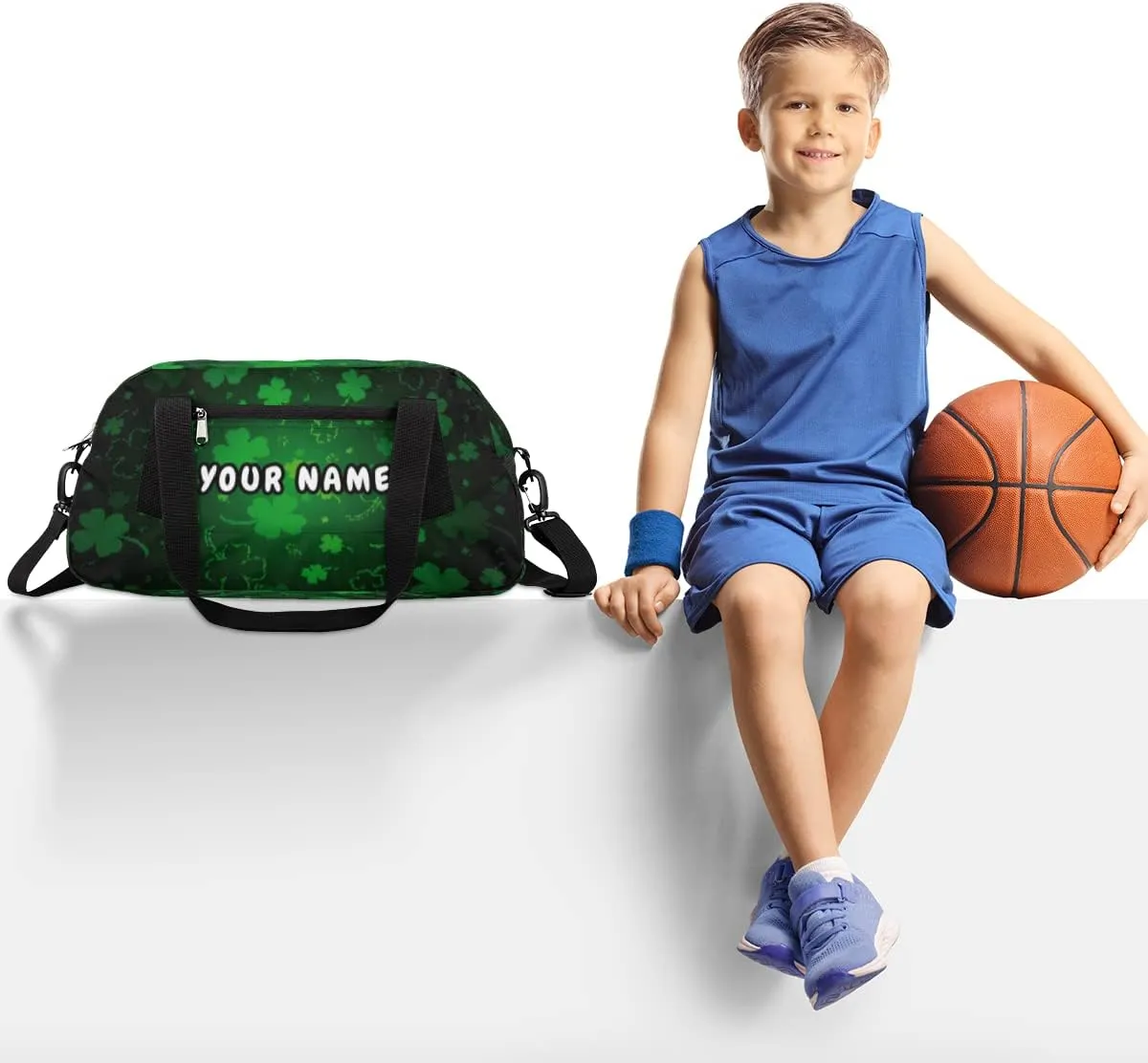 Lucky Clovers Personalized Kids Duffel Bag for Girls Boys, Clovers Debris Custom Name Dance Bag Overnight Small Duffel Bag Carry On Weekend Sports Travel Bag for School Practice Gymnastics Ballet