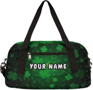Lucky Clovers Personalized Kids Duffel Bag for Girls Boys, Clovers Debris Custom Name Dance Bag Overnight Small Duffel Bag Carry On Weekend Sports Travel Bag for School Practice Gymnastics Ballet