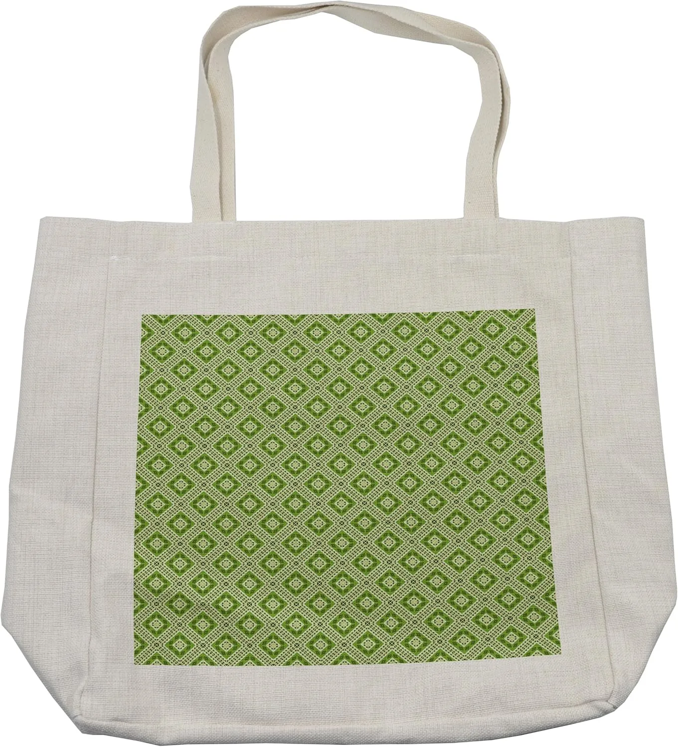 Lunarable Emerald Shopping Bag, Civilization Inspired Pattern with Geometric Elements Arrows Squares, Eco-Friendly Reusable Bag for Groceries Beach and More, 15.5" X 14.5", Cream