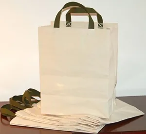 Made in USA Cotton Canvas Reusable Grocery Tote Bags w/Short Green Handles - Regular Size - Two Pack
