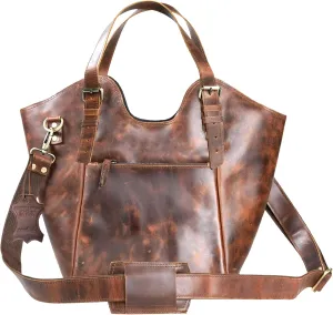 Madosh, Women Large Capacity Tote Bag Leather Rustic Shoulder Purse Vintage Business Crossbody Hobo Handbag