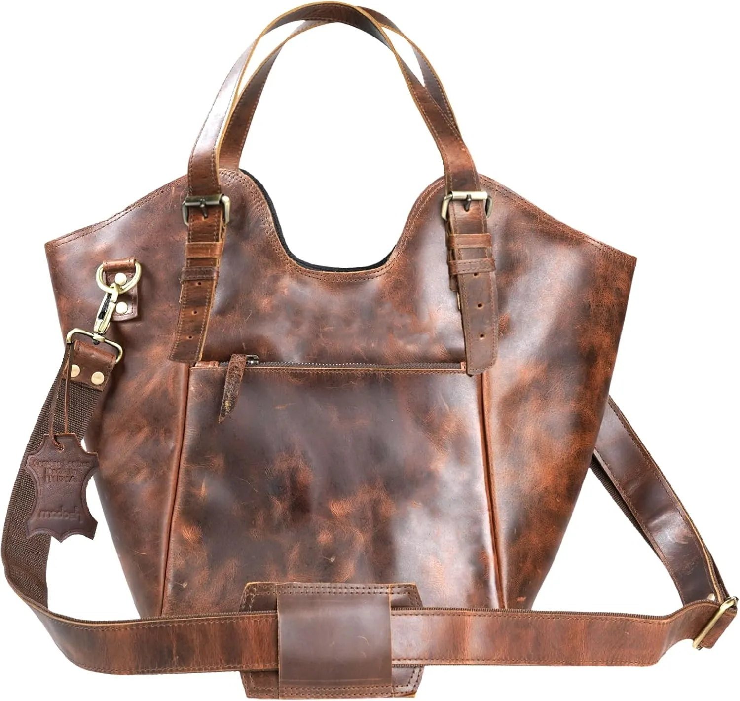 Madosh, Women Large Capacity Tote Bag Leather Rustic Shoulder Purse Vintage Business Crossbody Hobo Handbag