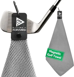 Magnetic Golf Towel with Clip - Waffle Weave Microfiber Towel with Industrial Strength Magnet for Strong Hold to Golf Bag & Cart - Club Cleaner & Golfing Accessories, Gray