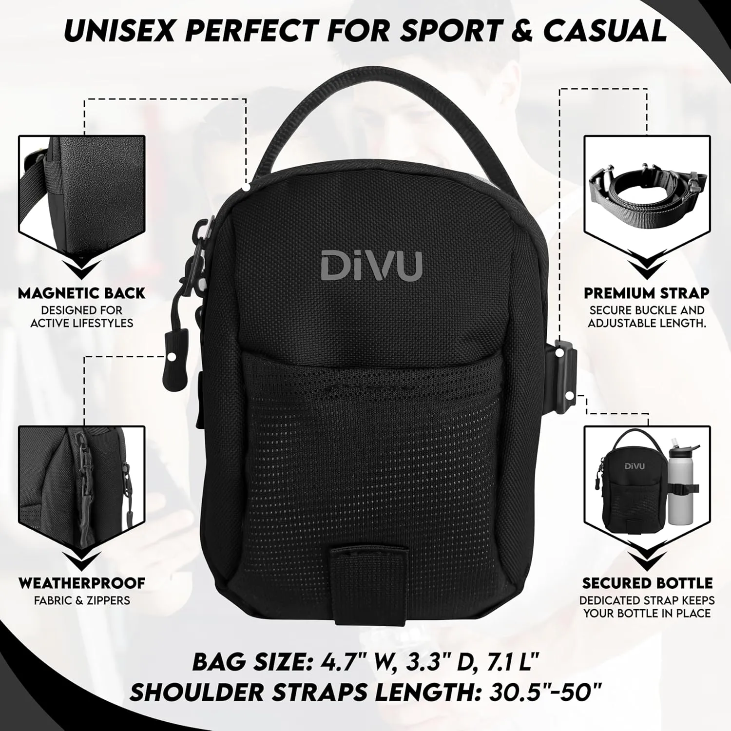 Magnetic Gym Bag for Men & Women | Crossbody Sling Bag | Small Workout Backpack with Magnetic Attachment | Keep Essentials Off Dirty Floors | Fanny Pack for Gym, Travel, Work, and Sports (Black)