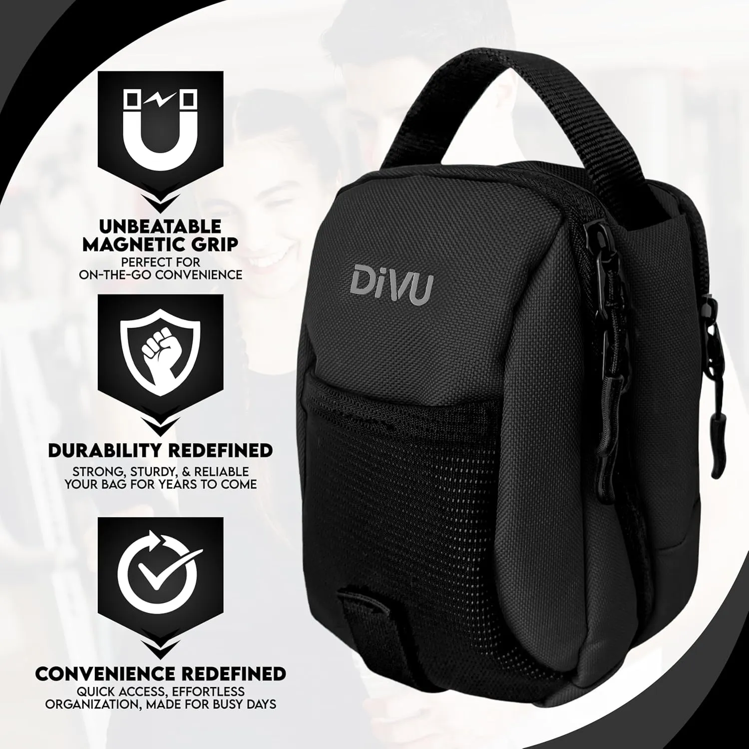 Magnetic Gym Bag for Men & Women | Crossbody Sling Bag | Small Workout Backpack with Magnetic Attachment | Keep Essentials Off Dirty Floors | Fanny Pack for Gym, Travel, Work, and Sports (Black)