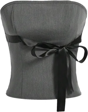 MakeMeChic Women's Bow Knot Strapless Backless Plain Slim Fit Bandeau Tube Crop Tops