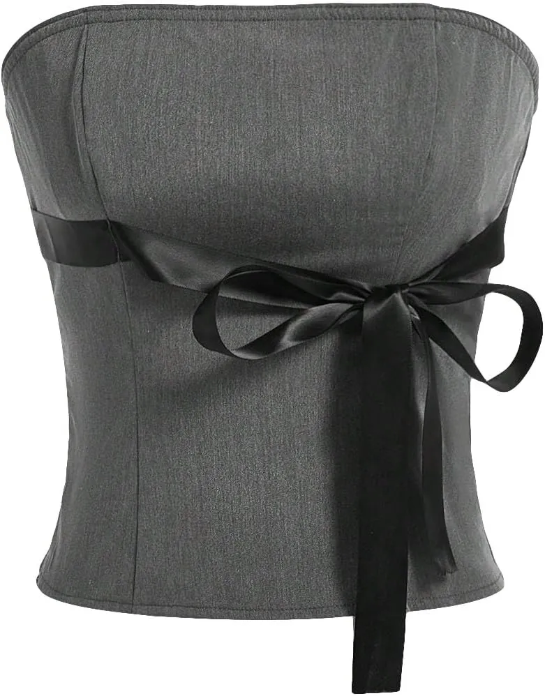 MakeMeChic Women's Bow Knot Strapless Backless Plain Slim Fit Bandeau Tube Crop Tops