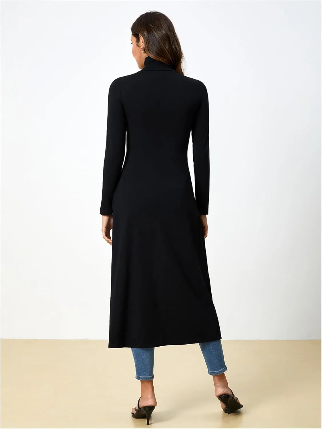 MakeMeChic Women's High Neck Long Sleeve T Shirt Asymmetrical High Low Hem Plain Tee Tops