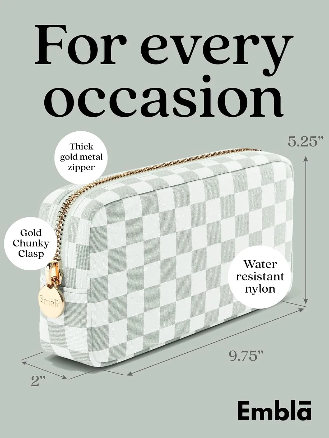 Makeup Bag Travel Cosmetics Pouch and Toiletry Bag, Nylon Zipper Pouch Purse, Cute Make Up Organizer Storage Tote for Women Girls,Travel Skincare Case, Small Makeup Case, Mint Green Checkered