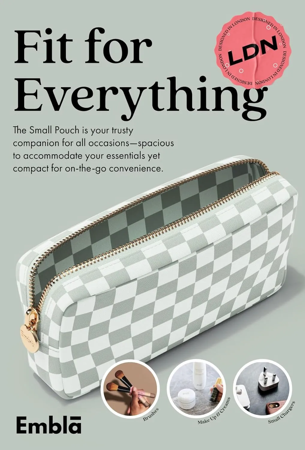 Makeup Bag Travel Cosmetics Pouch and Toiletry Bag, Nylon Zipper Pouch Purse, Cute Make Up Organizer Storage Tote for Women Girls,Travel Skincare Case, Small Makeup Case, Mint Green Checkered