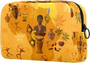 Makeup Organizer Bag, Funny Africa Map illustration Pencil Case Cosmetic Storage Bag Portable Toiletry Pouch for Women, Men, Traveling, School