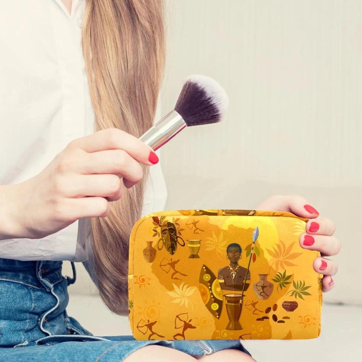 Makeup Organizer Bag, Funny Africa Map illustration Pencil Case Cosmetic Storage Bag Portable Toiletry Pouch for Women, Men, Traveling, School